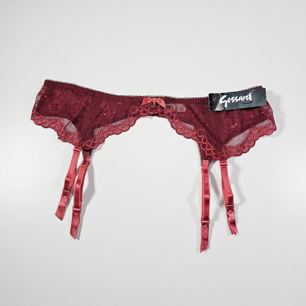 Gossard Superboost Lace Mesh Suspender Garter Belt Cranberry Red Size L